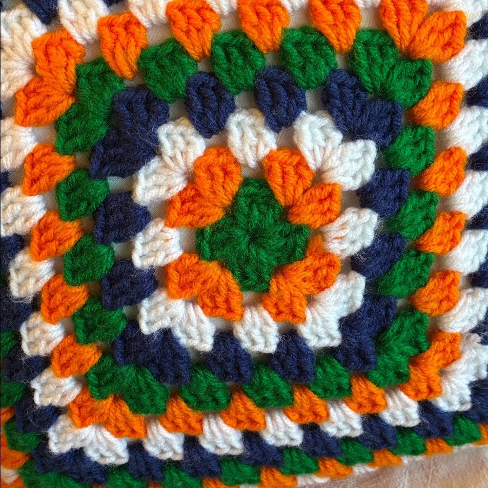 Granny Pillow Granny Square Pillow Colorful Crochet Orange Blue Green White Yarn